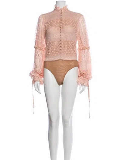 Pre-owned Simkhai Lace Pattern Mock Neck Bodysuit W/ Tags In Pink
