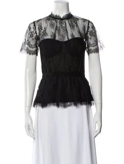 Pre-owned Simkhai Lace Pattern Mock Neck Top In Black