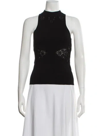 Pre-owned Simkhai Lace Pattern Mock Neck Top In Black
