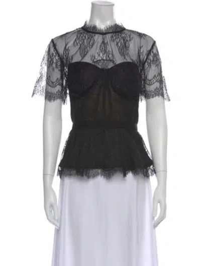 Pre-owned Simkhai Lace Pattern Mock Neck Top In Black