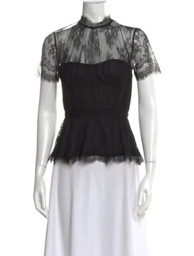 Pre-owned Simkhai Lace Pattern Mock Neck Top In Black