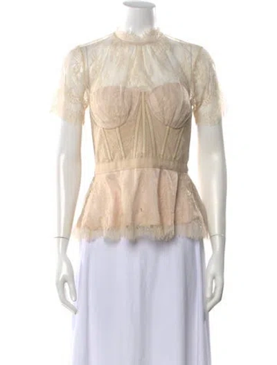 Pre-owned Simkhai Lace Pattern Mock Neck Top In Neutral