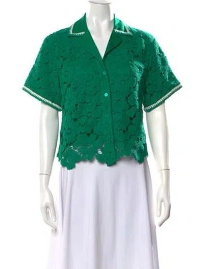 Pre-owned Simkhai Lace Pattern Short Sleeve Top In Green