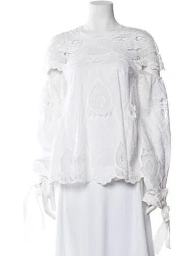 Pre-owned Simkhai Lace Pattern Square Neckline Blouse In White