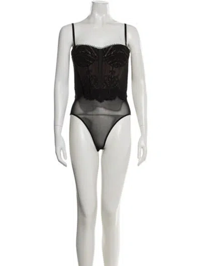 Pre-owned Simkhai Lace Pattern Square Neckline Bodysuit In Blue