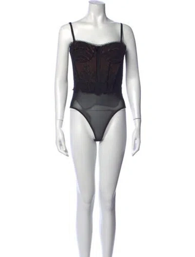 Pre-owned Simkhai Lace Pattern Square Neckline Bodysuit In Blue