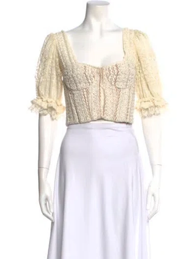 Pre-owned Simkhai Lace Pattern Square Neckline Crop Top In Neutral