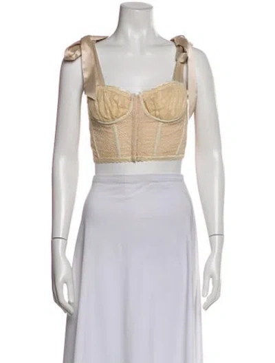 Pre-owned Simkhai Lace Pattern Square Neckline Crop Top In Neutral