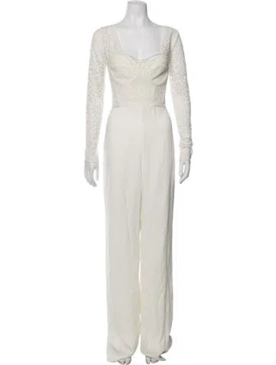 Pre-owned Simkhai Lace Pattern Square Neckline Jumpsuit In Neutrals