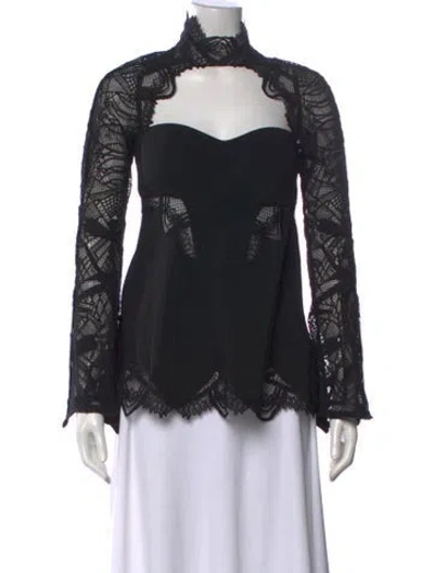 Pre-owned Simkhai Lace Pattern Square Neckline Top In Black
