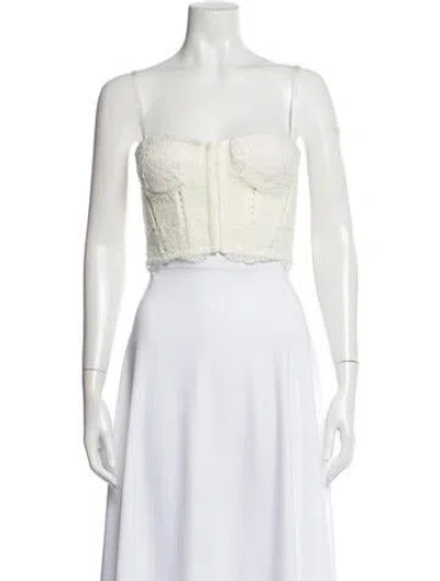 Pre-owned Simkhai Lace Pattern Strapless Crop Top In White