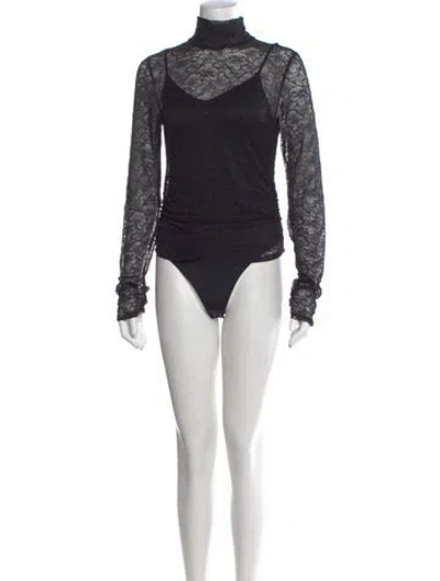Pre-owned Simkhai Lace Pattern Turtleneck Bodysuit In Black