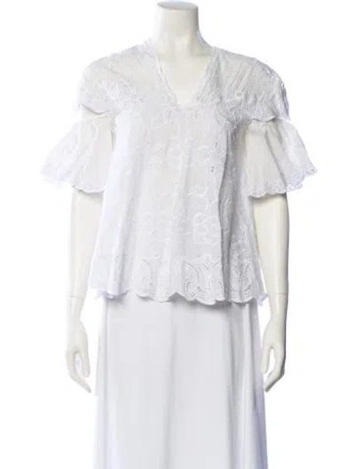 Pre-owned Simkhai Lace Pattern V-neck Blouse In White
