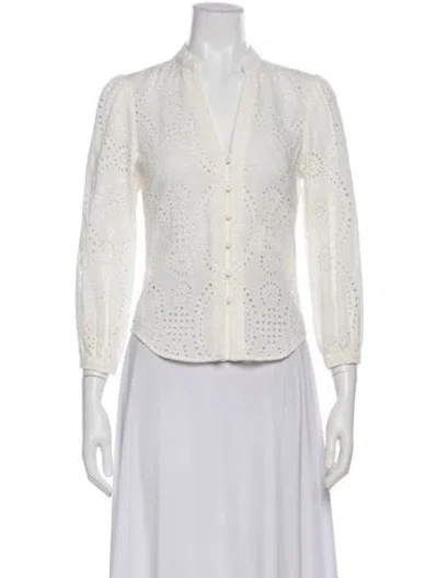 Pre-owned Simkhai Lace Pattern V-neck Blouse In White