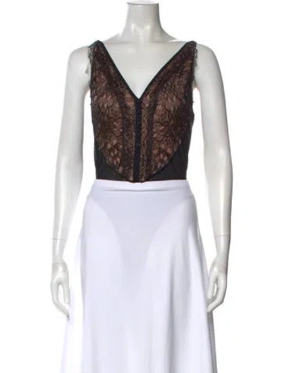 Pre-owned Simkhai Lace Pattern V-neck Bodysuit In Black