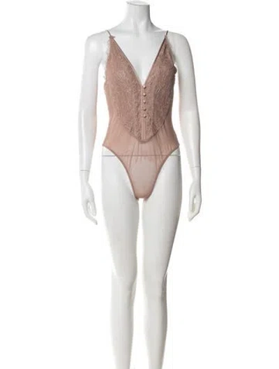 Pre-owned Simkhai Lace Pattern V-neck Bodysuit In White