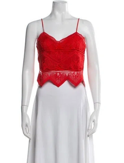 Pre-owned Simkhai Lace Pattern V-neck Crop Top In Pink