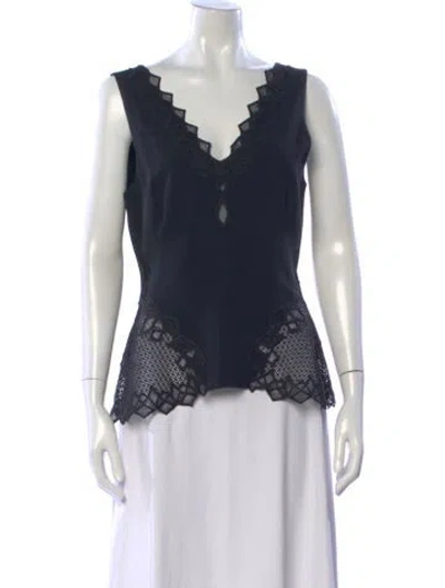 Pre-owned Simkhai Lace Pattern V-neck Top In Black