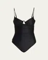 Simkhai Laine Draped Satin Underwire One-piece Swimsuit In Black