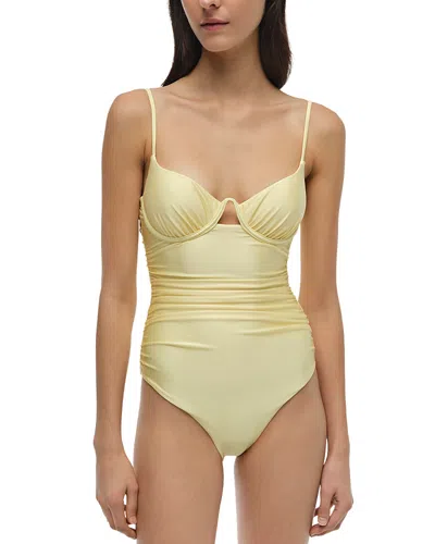 Simkhai Laine Ruched Cup Underwire One Piece Swimsuit In Yellow