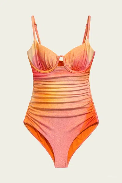 Simkhai Laine Ruched One-piece In Golden Hour Sunset In Orange