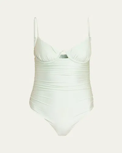 Simkhai Laine Ruched One-piece Swimsuit In Green