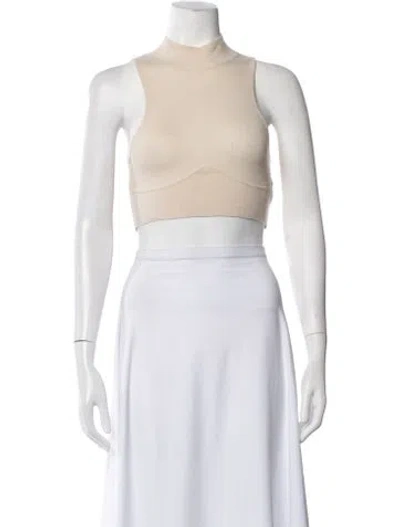 Pre-owned Simkhai Lambswool Mock Neck Crop Top In Neutrals