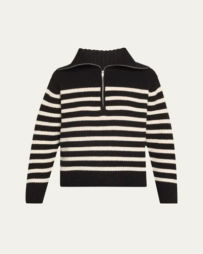 Simkhai Landry Half-zip Cashmere Sweater In Black Ivory Stripe