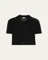 Simkhai Larken Short-sleeve Sheer Stripe Cardigan In Black