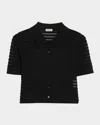 Simkhai Larken Short-sleeve Sheer Stripe Cardigan In Black