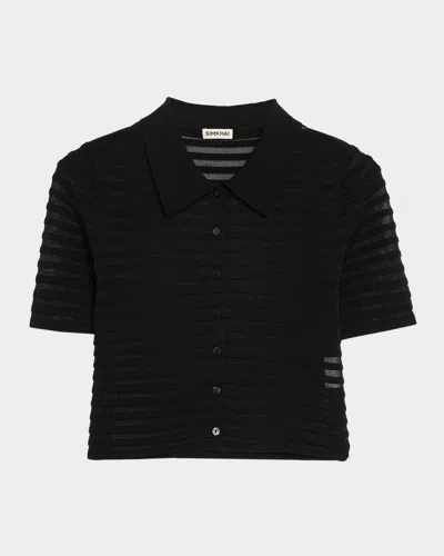 SIMKHAI LARKEN SHORT-SLEEVE SHEER STRIPE CARDIGAN