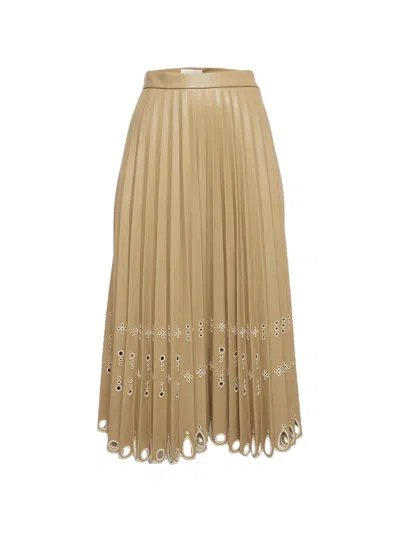 Pre-owned Simkhai Laser-cut Pleated Midi Skirt In Neutral