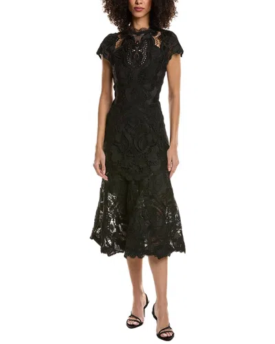 Simkhai Laura Guipure Lace Cap Sleeve Midi Dress In Black