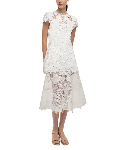 SIMKHAI LAURA GUIPURE LACE CAP SLEEVE MIDI DRESS