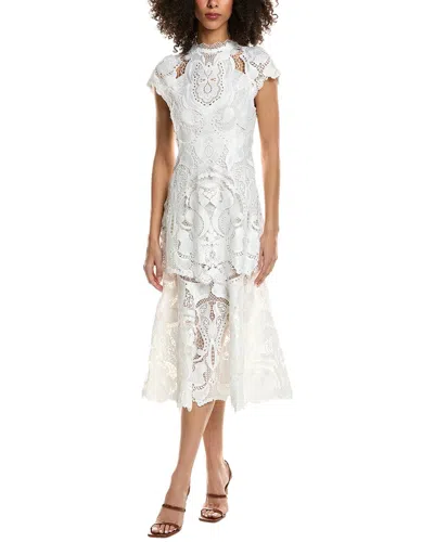Simkhai Laura Guipure Lace Cap Sleeve Midi Dress In White