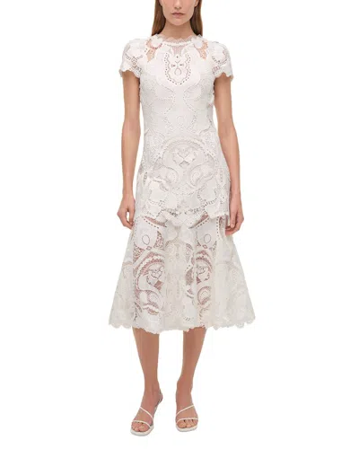 Simkhai Laura Guipure Lace Cap Sleeve Midi Dress In White