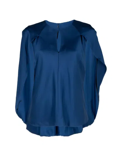 Simkhai Lauren Satin Cape Top In Ink In Blue