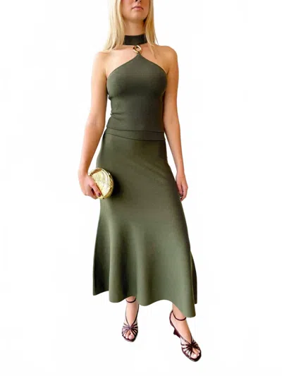 Simkhai Layne Ribbed Merino Wool Midi Skirt In Green