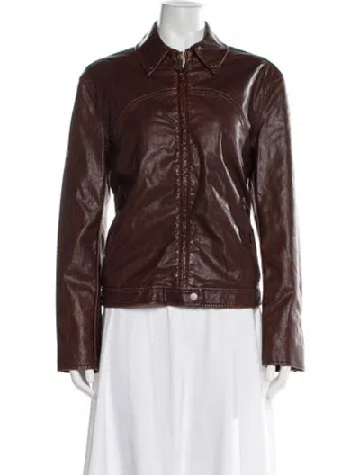 Pre-owned Simkhai Leather Biker Jacket In Brown