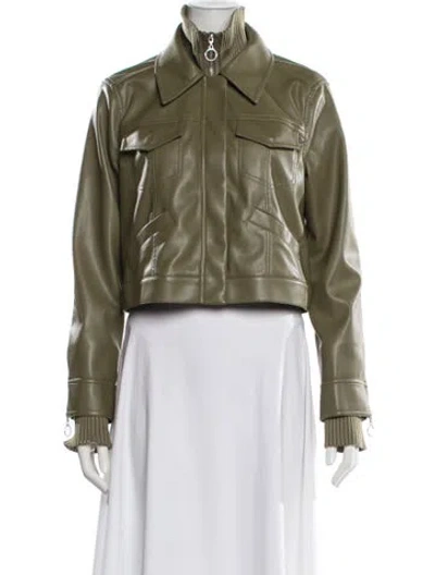 Pre-owned Simkhai Leather Biker Jacket In Green