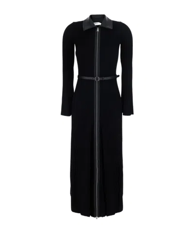 Simkhai Leather Collar Zip Knit Maxi Dress In Black