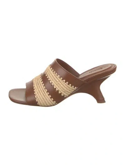 Pre-owned Simkhai Leather Crochet Trim Slides In Brown