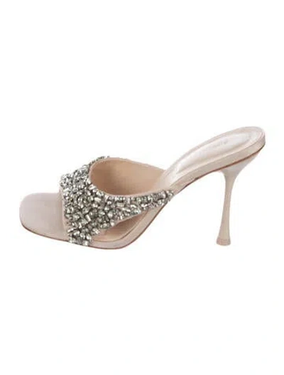 Pre-owned Simkhai Leather Crystal Embellishments Slides In Neutral