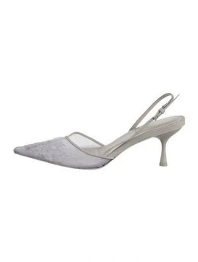Pre-owned Simkhai Leather Lace Pattern Slingback Pumps In Silver