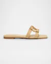 Simkhai Leather Monogram Flat Slide Sandals In Yellow