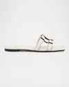 Simkhai Leather Monogram Flat Slide Sandals In Ivory