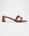 Simkhai Leather Monogram Mule Sandals In Sable