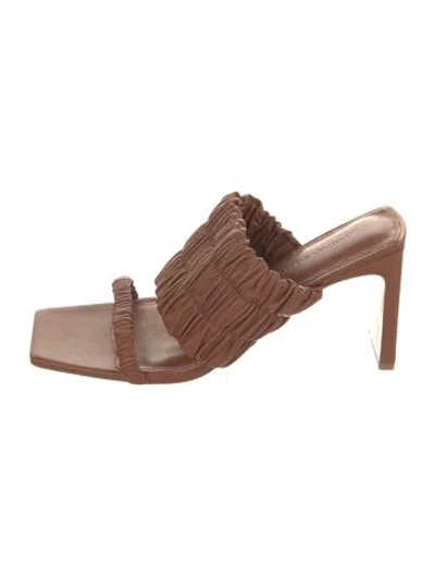 Pre-owned Simkhai Leather Pleated Accents Slides In Brown