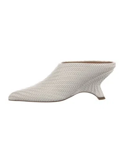 Pre-owned Simkhai Leather Tweed Pattern Mules In White
