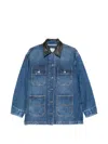 Simkhai Leather-collar Denim Jacket In Blue